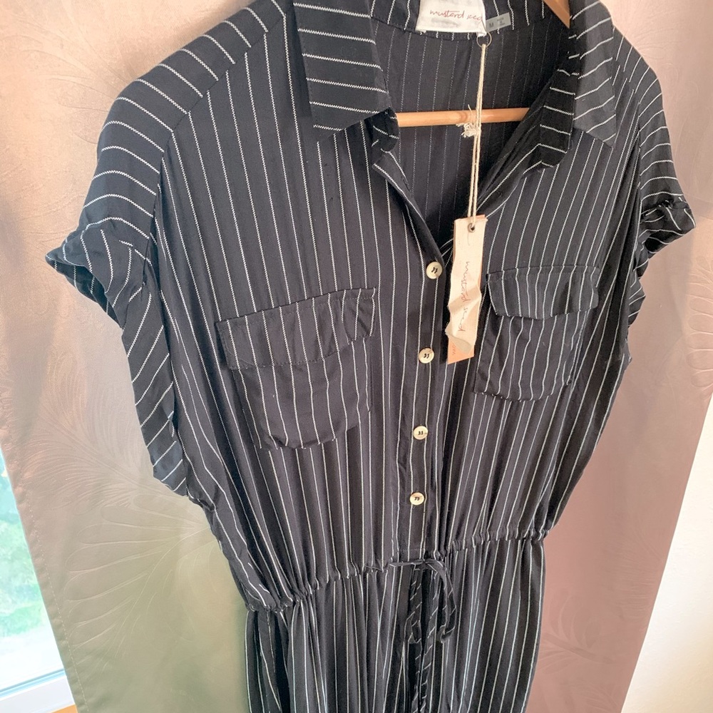 Black and white pinstripe jumpsuit